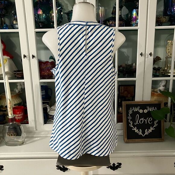 Blue & White Striped Sleeveless Blouse Sz Small The Limited - Picture 6 of 10
